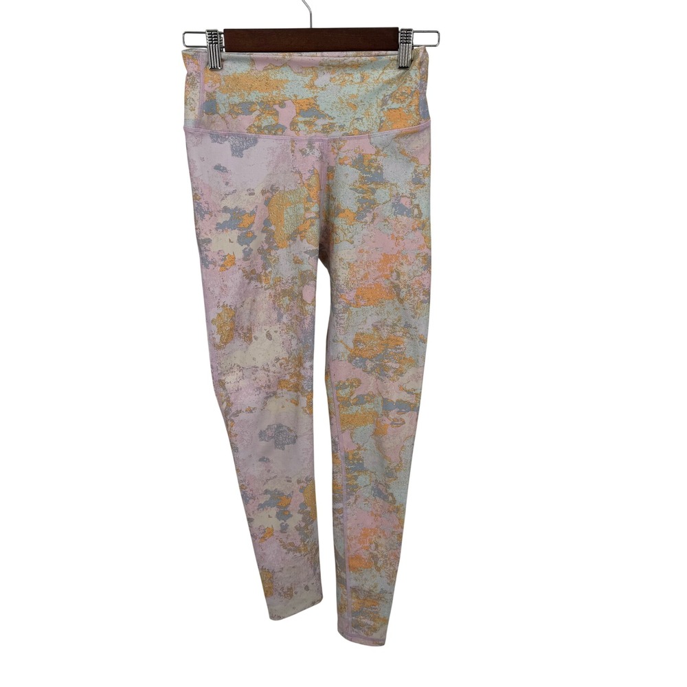 Fabletics Womens S Leggings‎ Pants Pink Marble Abstract High Waisted Gym Yoga